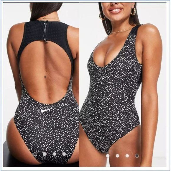 Nike Other - NIKE Swimsuit One Piece Black XL Water Dots  Keyhole Cut Out Back Mesh Swim